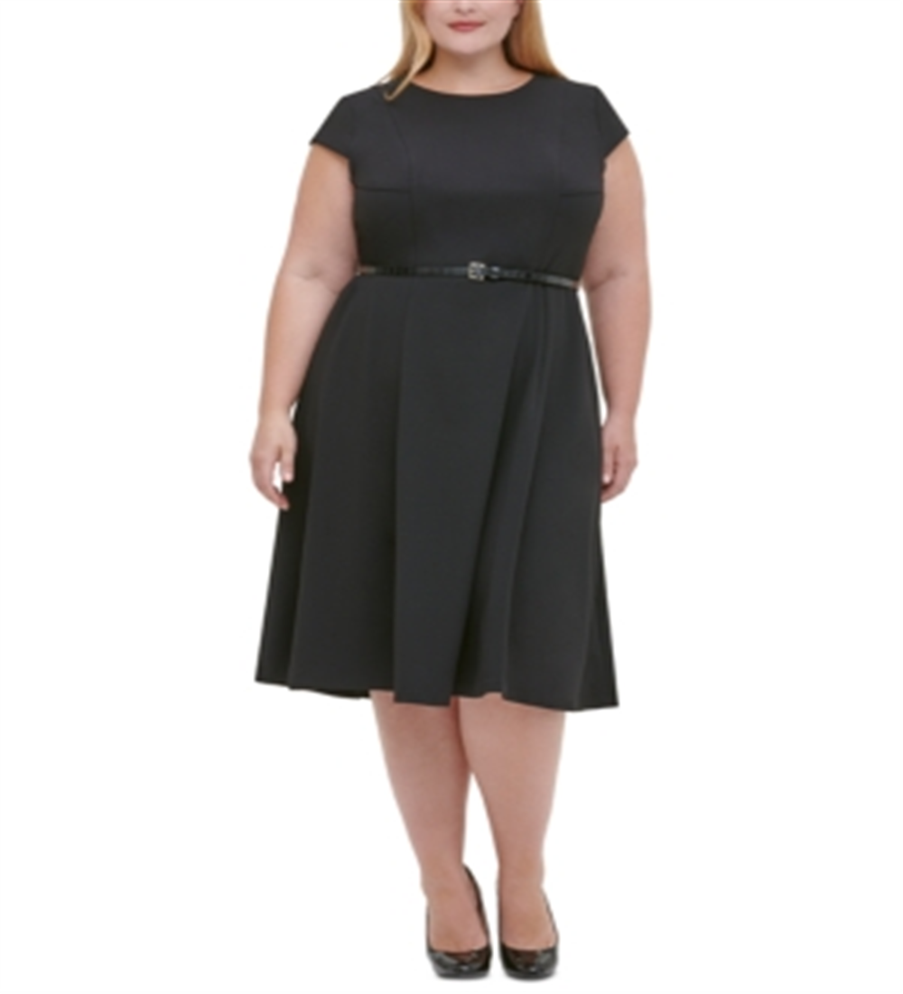 Vestido feminino Tommy Hilfiger Plus com cinto MIDI, preto, tamanho 18 W