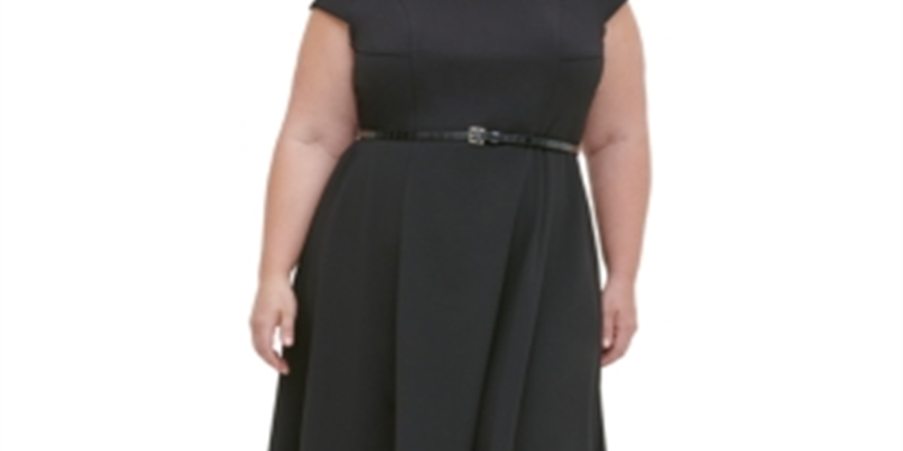 Vestido feminino Tommy Hilfiger Plus com cinto MIDI, preto, tamanho 18 W