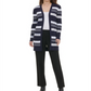 Calvin Klein Cardigan Feminino Listrado Aberto Azul Marinho Tamanho GG