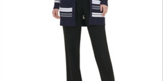 Calvin Klein Cardigan Feminino Listrado Aberto Azul Marinho Tamanho GG