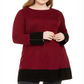 Alfani Suéter túnica otomana plus size colorblock feminino, vinho, tamanho 4X