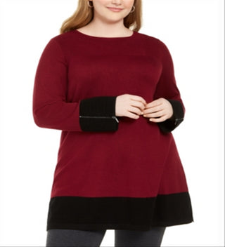Alfani Suéter túnica otomana plus size colorblock feminino, vinho, tamanho 4X