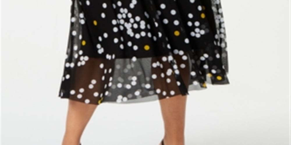 Saia MIDI com estampa de bolinhas Alfani feminina - preta, tamanho 4X