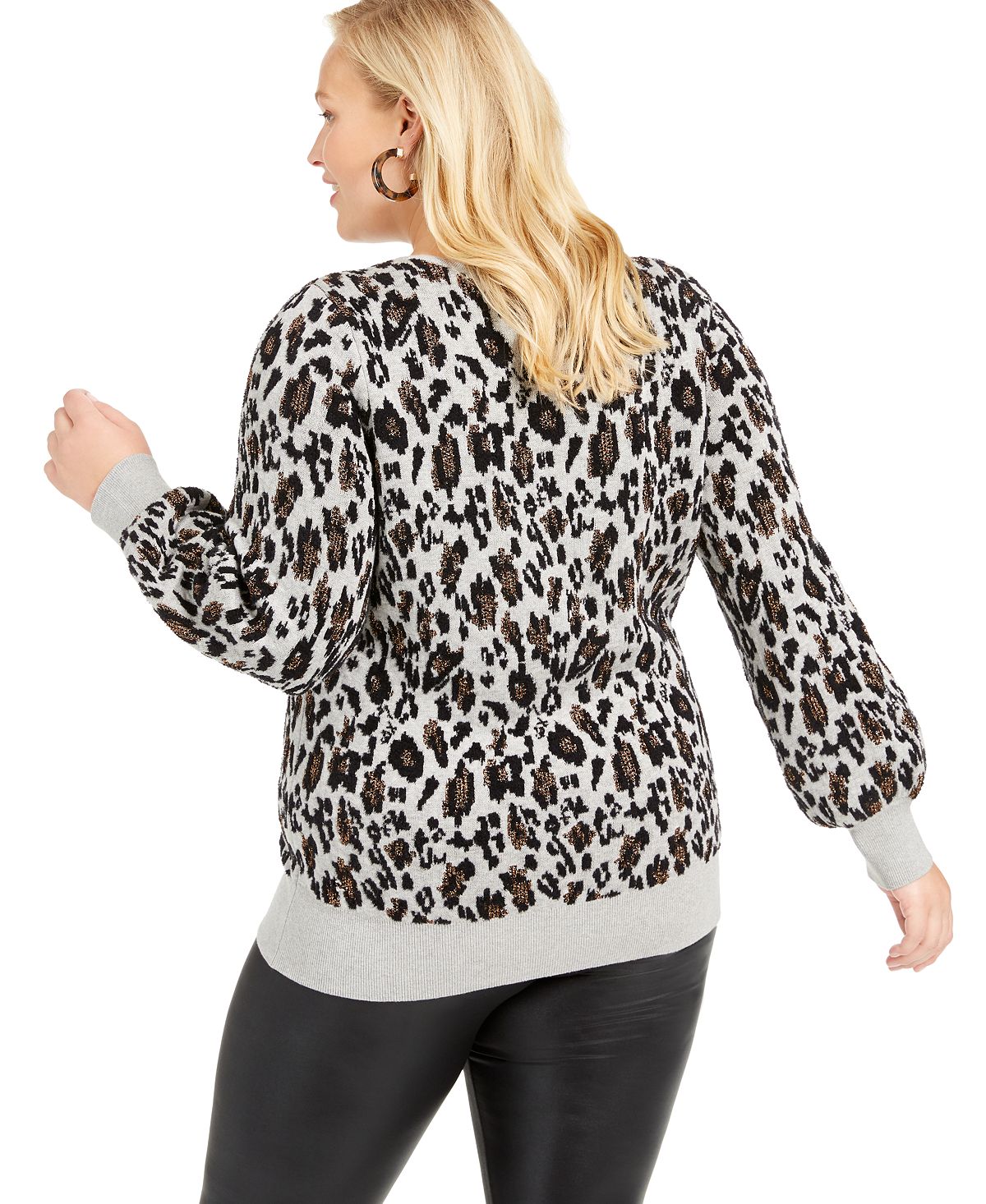 Suéter feminino Alfani com estampa animal metálica, cinza, tamanho 4X