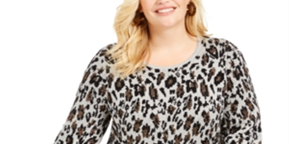 Suéter feminino Alfani com estampa animal metálica, cinza, tamanho 4X