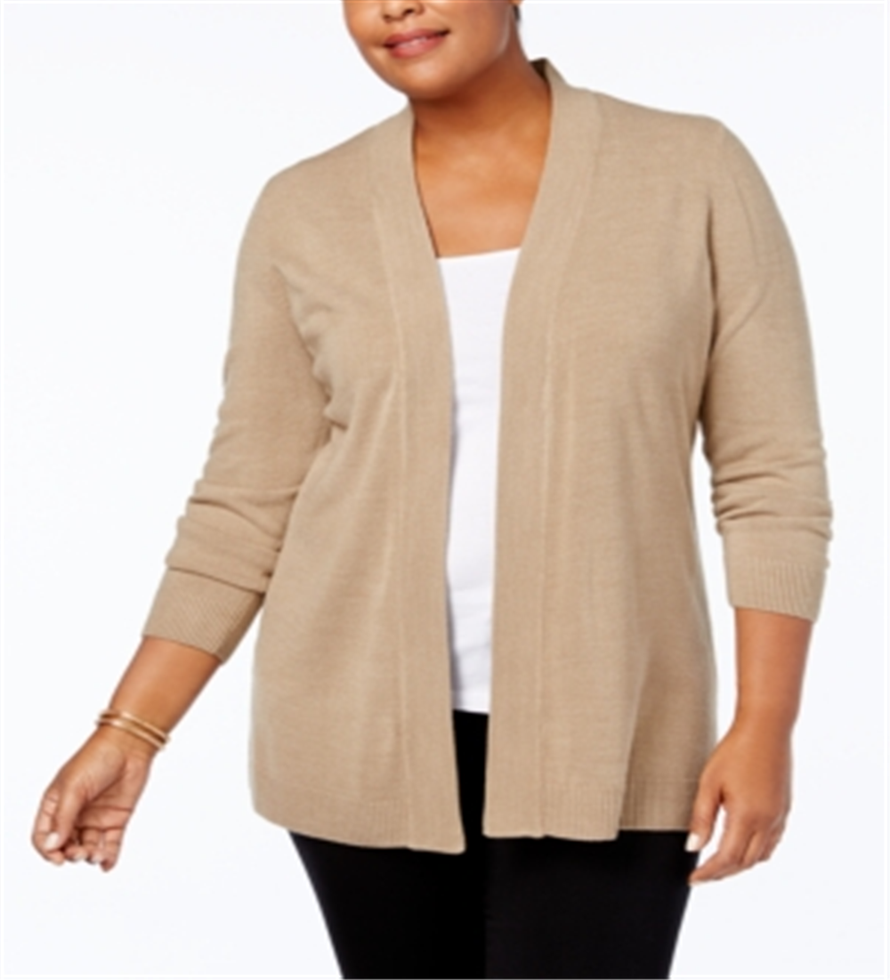 Karen Scott Cardigan Longo Duster Feminino Plus Size Marrom Tamanho -2XL