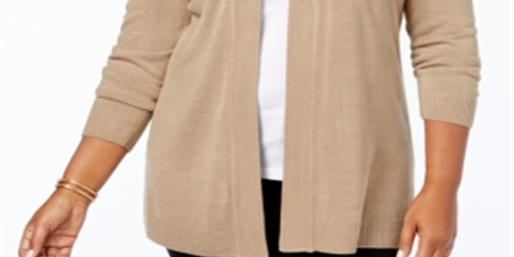 Karen Scott Cardigan Longo Duster Feminino Plus Size Marrom Tamanho -2XL
