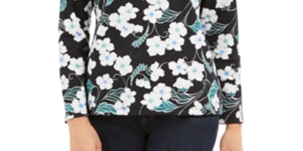 Karen Scott Glitter Vines Henley Top Feminino Verde Tamanho XX-G