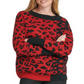 Suéter feminino DKNY com estampa de leopardo e blocos de cores, vermelho, tamanho GG