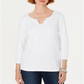 Karen Scott Blusa feminina manga três quartos branca tamanho extragrande