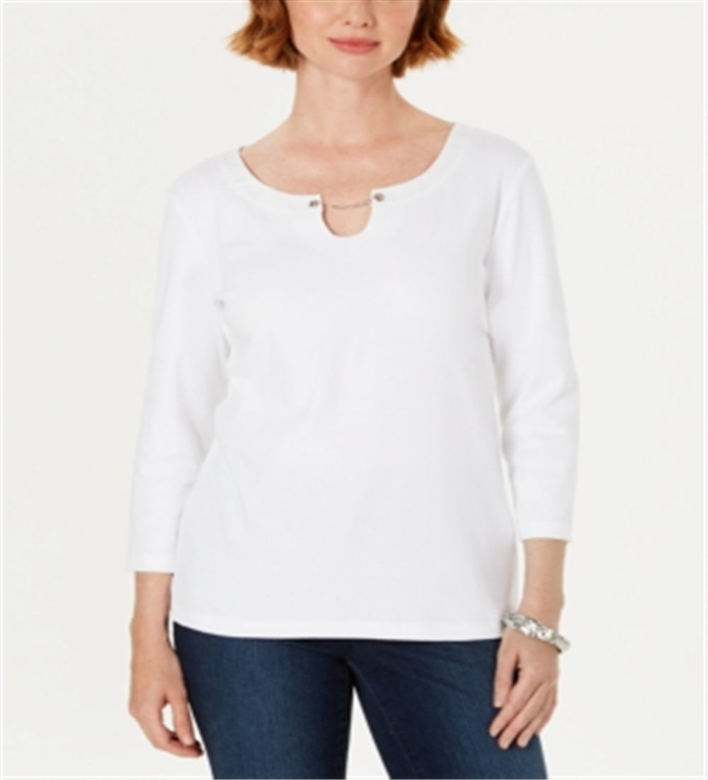 Karen Scott Blusa feminina manga três quartos branca tamanho extragrande