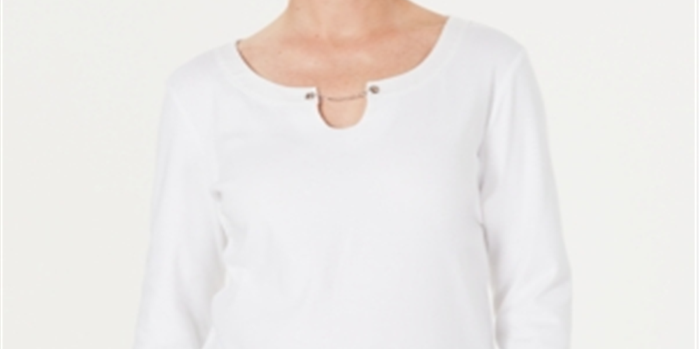 Karen Scott Blusa feminina manga três quartos branca tamanho extragrande