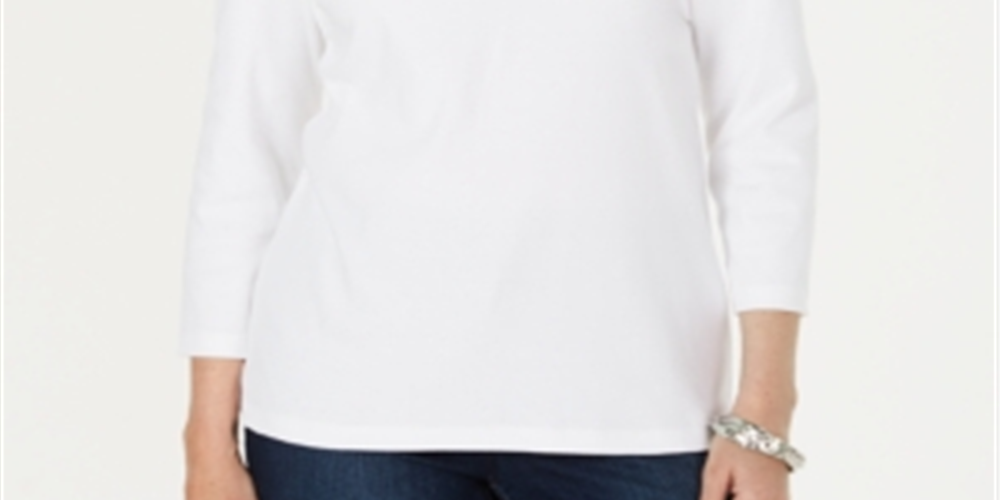 Karen Scott Blusa feminina manga três quartos branca tamanho extragrande