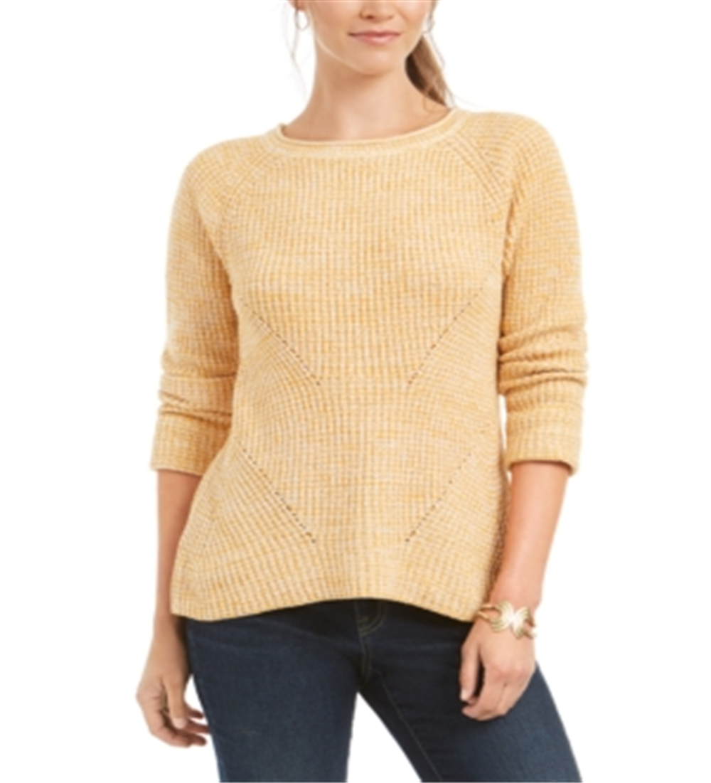 Suéter feminino de gola redonda mesclado estilo &amp; co, amarelo, tamanho extrapequeno