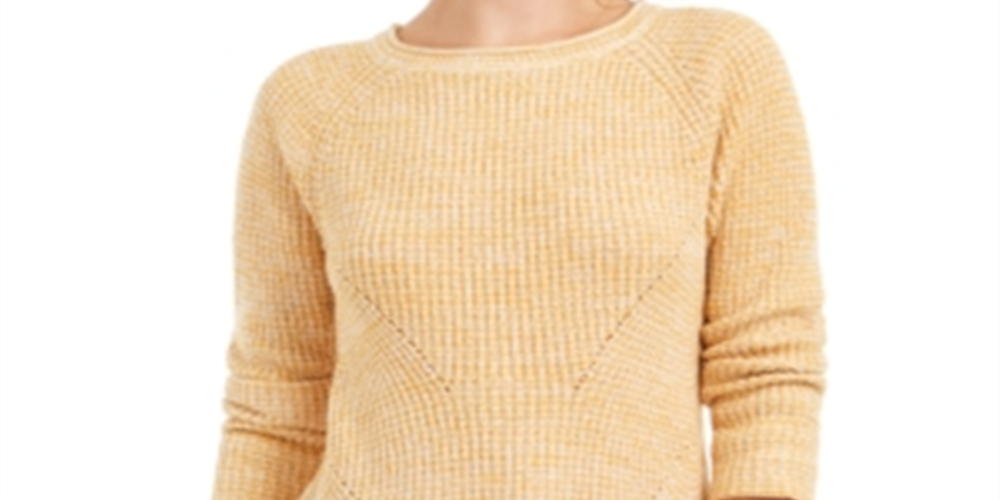 Suéter feminino de gola redonda mesclado estilo &amp; co, amarelo, tamanho extrapequeno