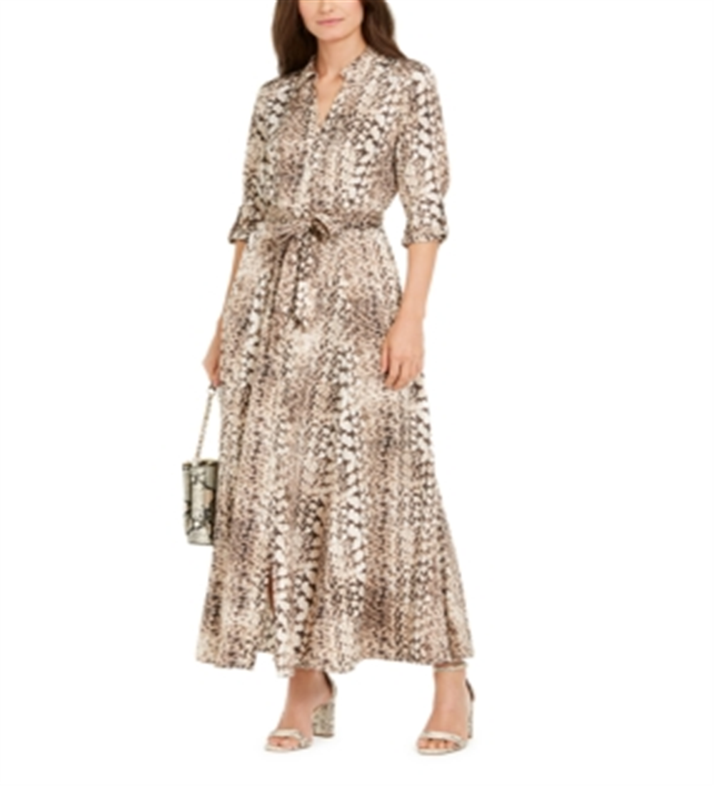 Vestido-camisa feminino com estampa animal da INC International Concepts, marrom, tamanho 14, pequeno