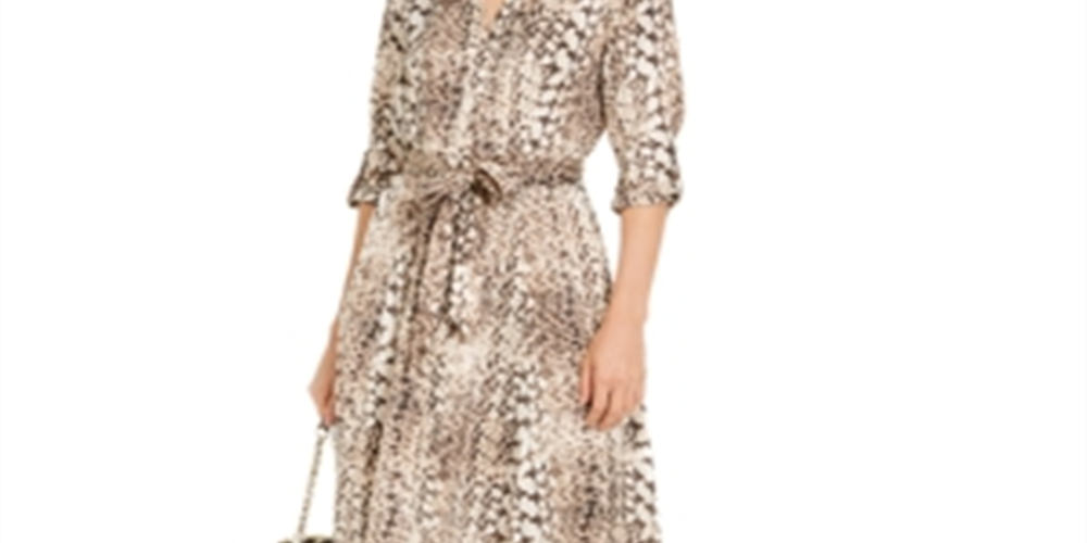 Vestido-camisa feminino com estampa animal da INC International Concepts, marrom, tamanho 14, pequeno