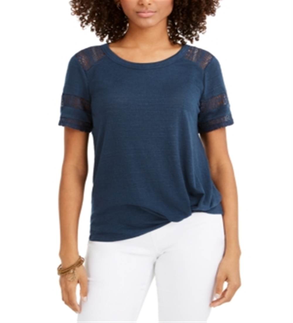 Top de renda com detalhes estilo &amp; co feminino azul escuro tamanho XS