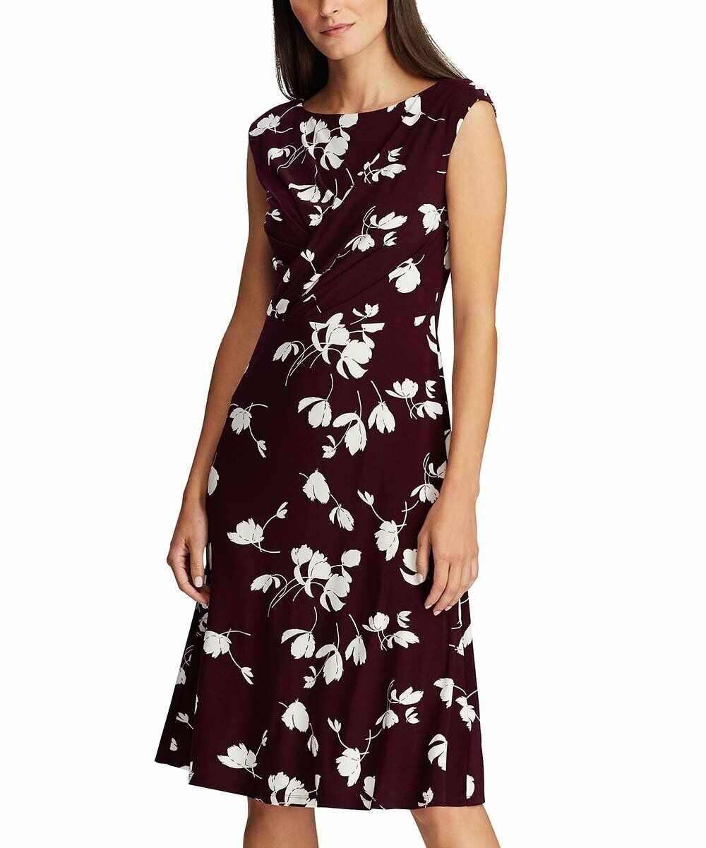 Vestido Ralph Lauren Feminino Casual Plum &amp; Colonial Creme Floral Jersey Fit &amp; Flare Vinho Tamanho 6