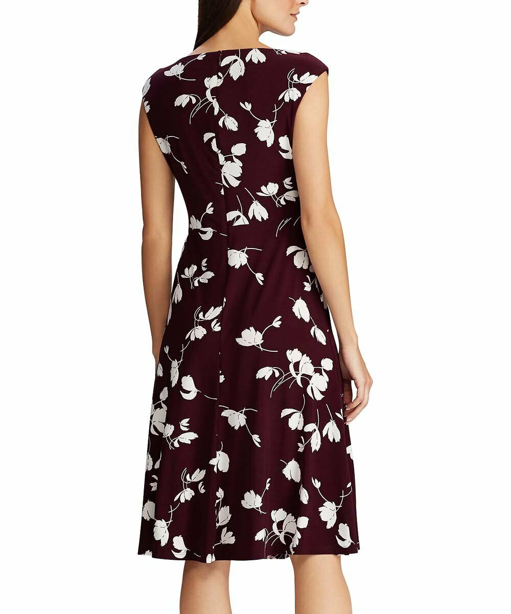 Vestido Ralph Lauren Feminino Casual Plum &amp; Colonial Creme Floral Jersey Fit &amp; Flare Vinho Tamanho 6