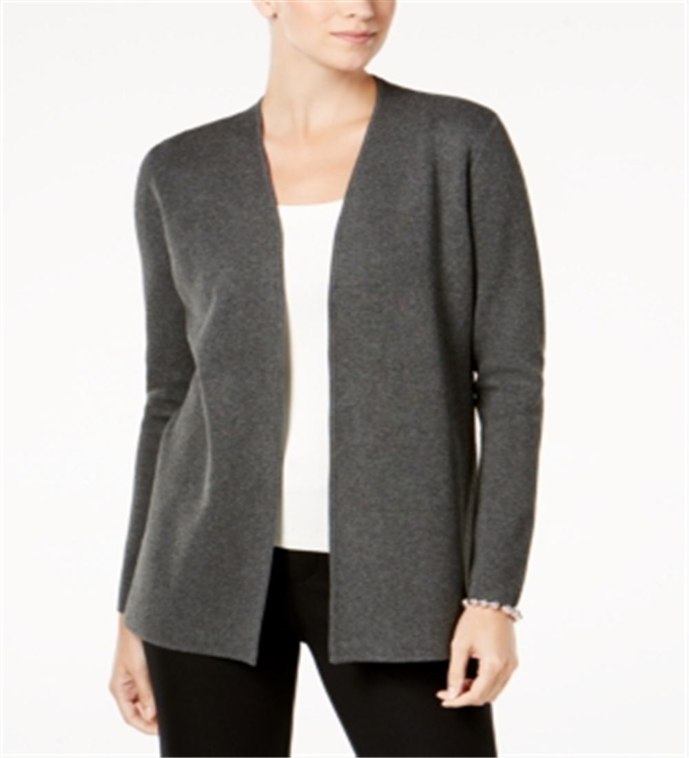 Cardigan feminino Charter Club com frente aberta, cinza, tamanho pequeno P