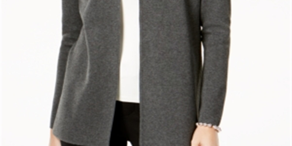 Cardigan feminino Charter Club com frente aberta, cinza, tamanho pequeno P