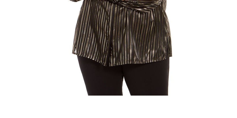 Blusa feminina Alfani Plus listrada com decote dividido, preta, tamanho 4XL