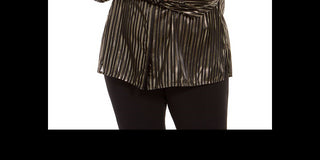 Blusa feminina Alfani Plus listrada com decote dividido, preta, tamanho 4XL