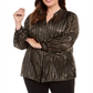 Blusa feminina Alfani Plus listrada com decote dividido, preta, tamanho 4XL