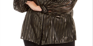 Blusa feminina Alfani Plus listrada com decote dividido, preta, tamanho 4XL