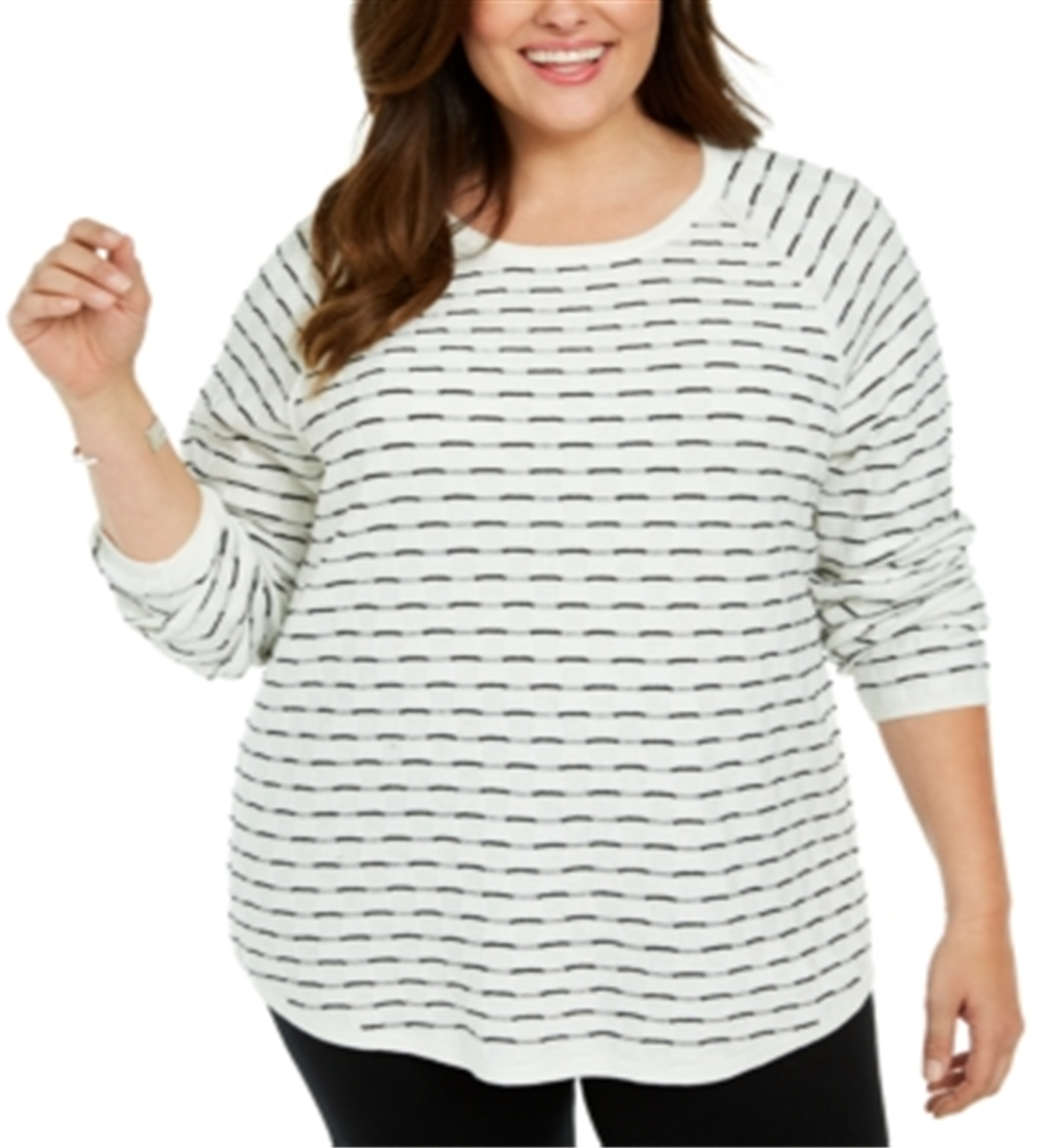 Karen Scott Blusa de algodão listrada texturizada plus size feminina, branca, tamanho 4X