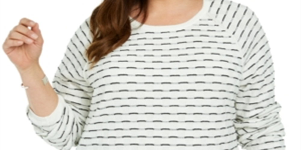 Karen Scott Blusa de algodão listrada texturizada plus size feminina, branca, tamanho 4X
