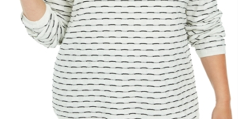 Karen Scott Blusa de algodão listrada texturizada plus size feminina, branca, tamanho 4X