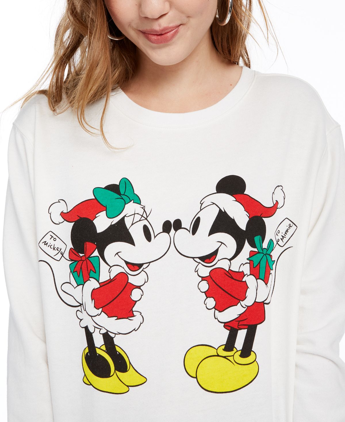 Moletom de lã Mickey e Minnie para festas da Disney Junior, tamanho grande, branco