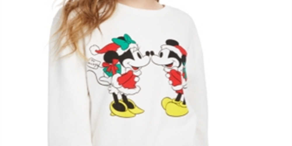 Moletom de lã Mickey e Minnie para festas da Disney Junior, tamanho grande, branco