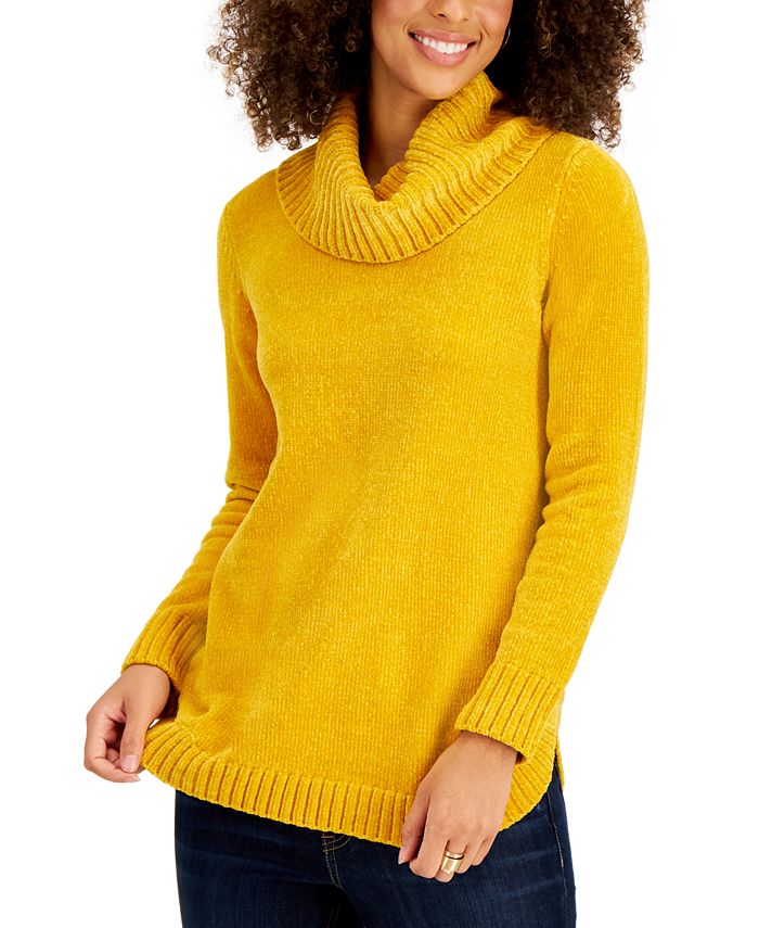 Suéter pulôver feminino de chenille com gola alta e manga comprida, preto, tamanho extragrande, da Style Co