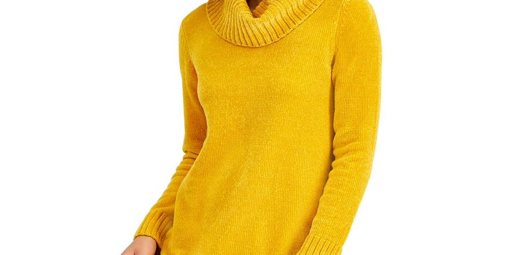 Suéter pulôver feminino de chenille com gola alta e manga comprida, preto, tamanho extragrande, da Style Co