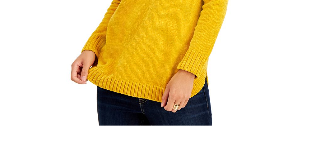 Suéter pulôver feminino de chenille com gola alta e manga comprida, preto, tamanho extragrande, da Style Co