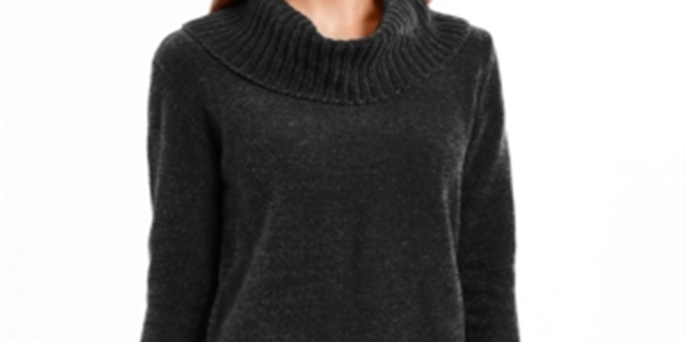 Suéter pulôver feminino de chenille com gola alta e manga comprida, preto, tamanho extragrande, da Style Co
