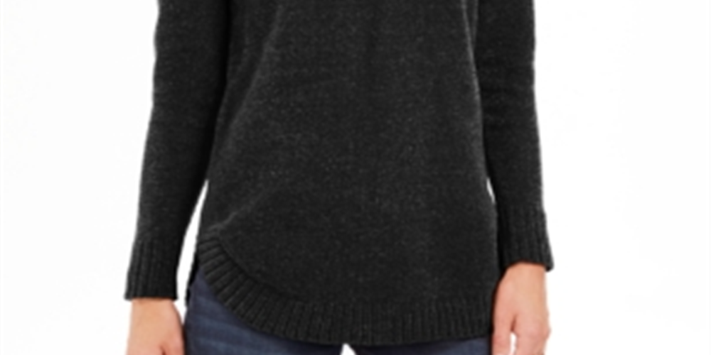 Suéter pulôver feminino de chenille com gola alta e manga comprida, preto, tamanho extragrande, da Style Co