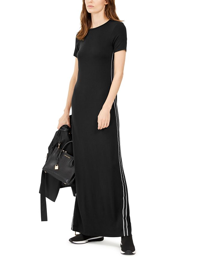 Vestido longo feminino Michael Kors com fita lateral, preto, tamanho GG
