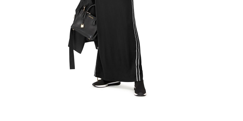 Vestido longo feminino Michael Kors com fita lateral, preto, tamanho GG