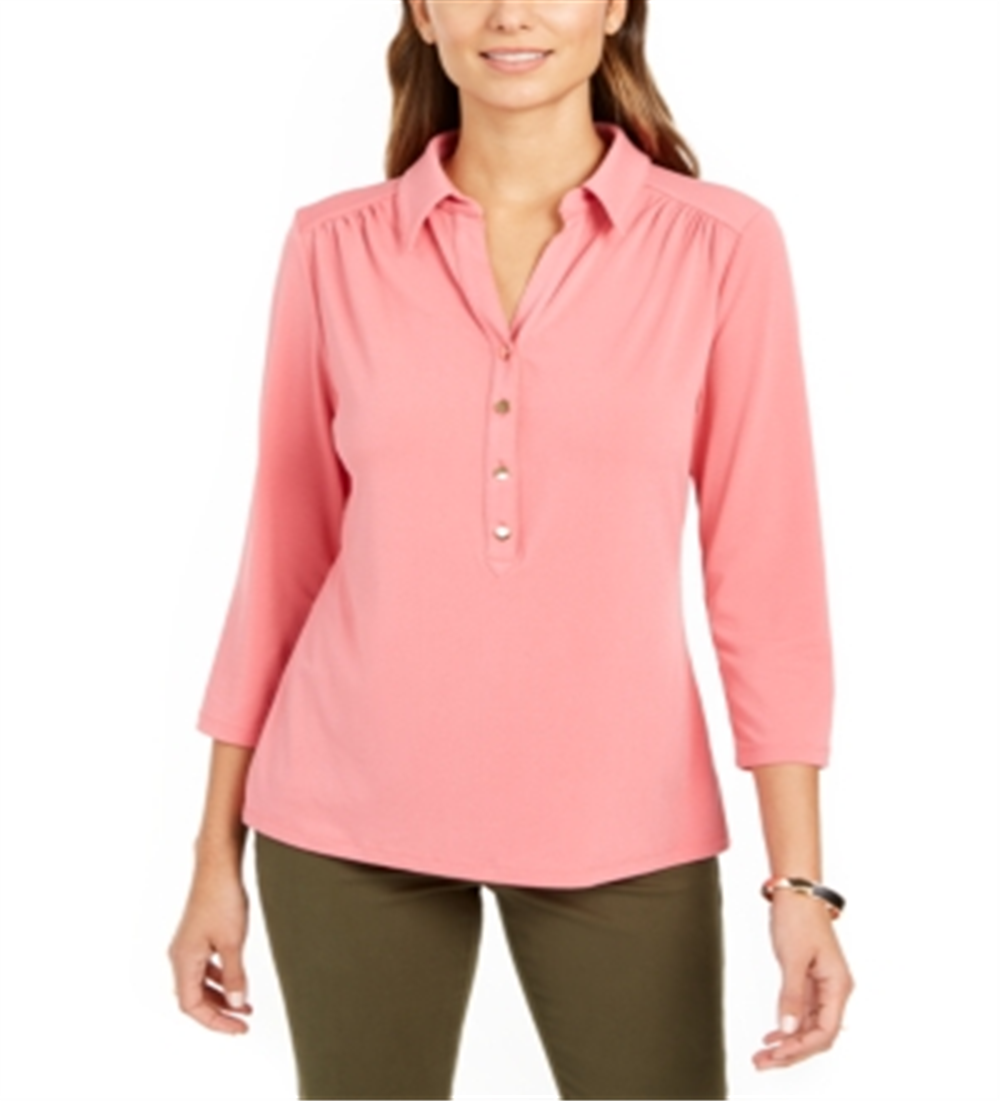 Camisa polo feminina Charter Club manga 3/4 rosa tamanho PP
