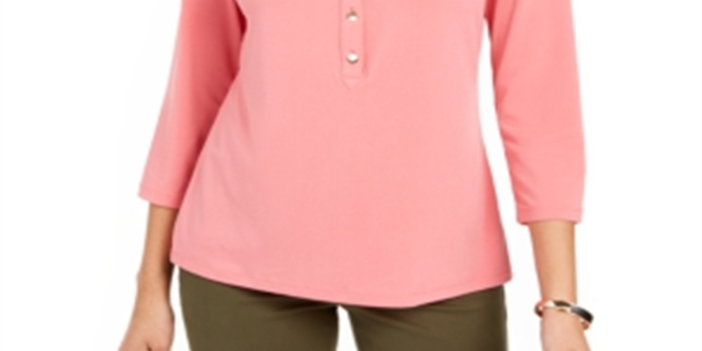 Camisa polo feminina Charter Club manga 3/4 rosa tamanho PP