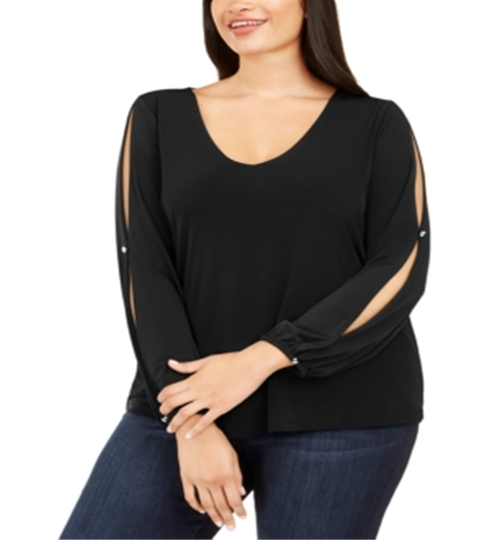 Blusa feminina com fenda e contas da INC International Concepts - preta, tamanho 3X