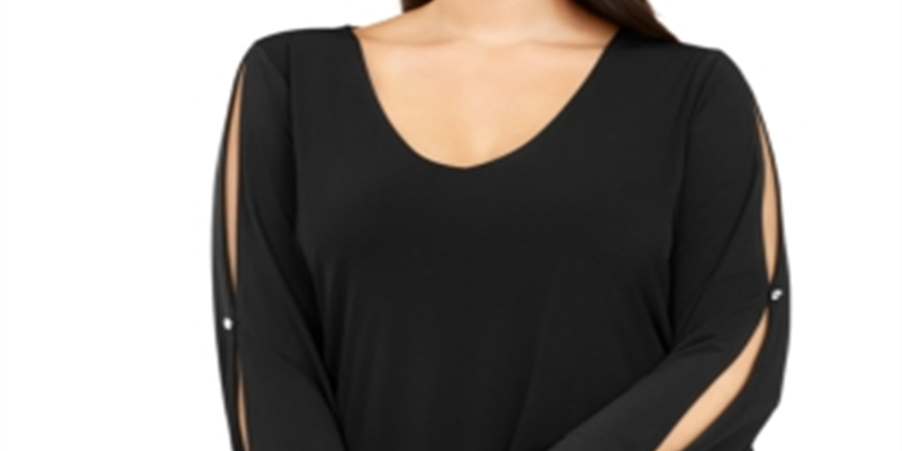 Blusa feminina com fenda e contas da INC International Concepts - preta, tamanho 3X