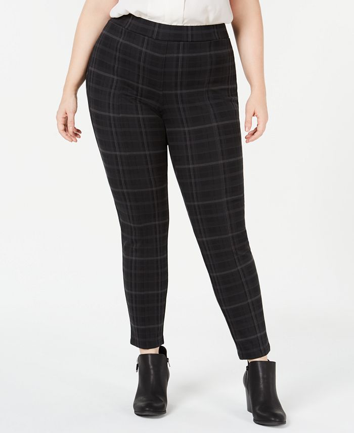 Leggings xadrez femininas Style &amp; Co Plus Comfort Waist - Cinza, tamanho 16W