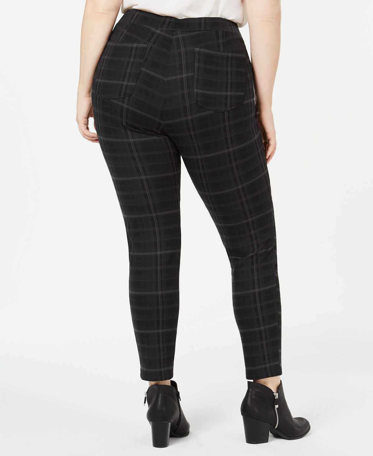 Leggings xadrez femininas Style &amp; Co Plus Comfort Waist - Cinza, tamanho 16W