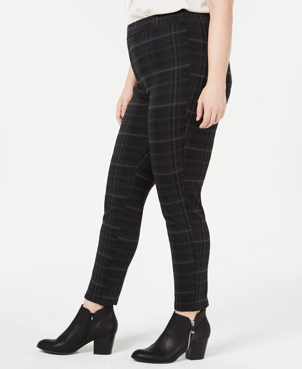 Leggings xadrez femininas Style &amp; Co Plus Comfort Waist - Cinza, tamanho 16W
