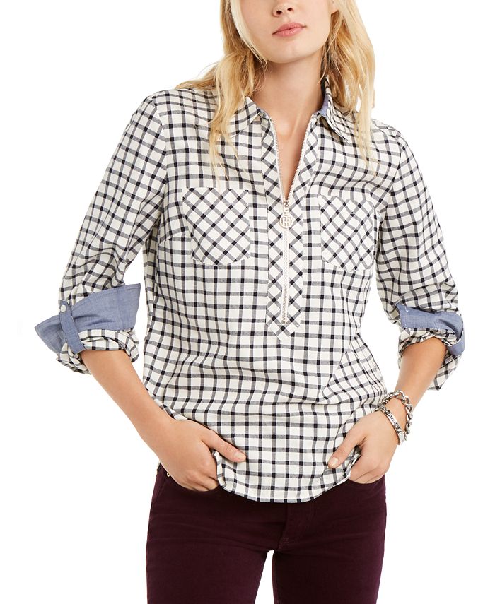 Blusa Tommy Hilfiger Feminina Estampada com Zíper, Branca, Tamanho XXG